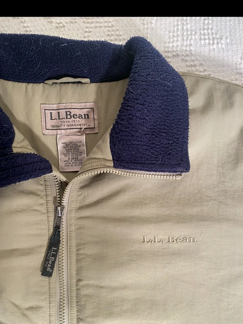 L.L. Bean Olive and Navy Lined Bomber Jacket